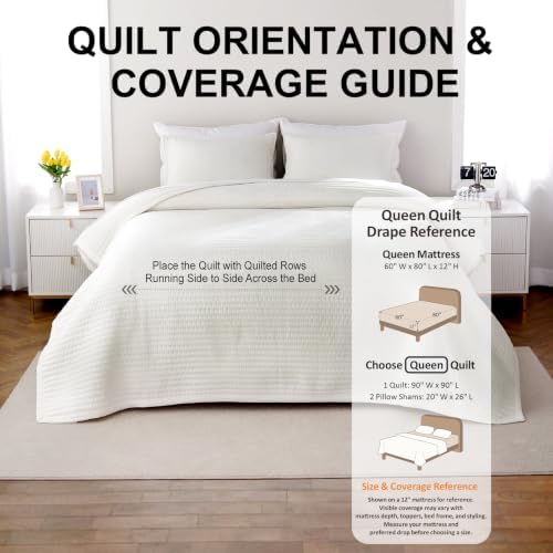 Queen Quilt Set 90 x 90 in, Lightweight, Cream White