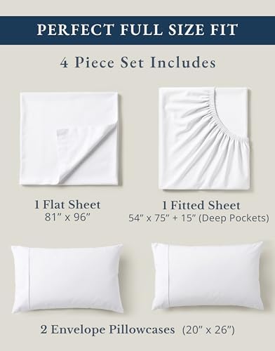 Lane Linen Full Size Sheets 100% Organic Cotton 4pc Percale Cooling - White.