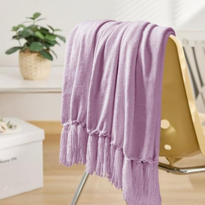 Chenille Throw Blanket for Couch 60" x 80", Lavender