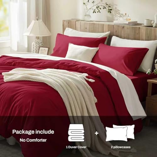 Twin Duvet Cover,100% Egyptian Cotton Duvet Cover Set,1600 Thread Count Feel Super Soft Comfortable Chic Lightweight 2 PCs Home Bedding Set (Red, 68''x90''