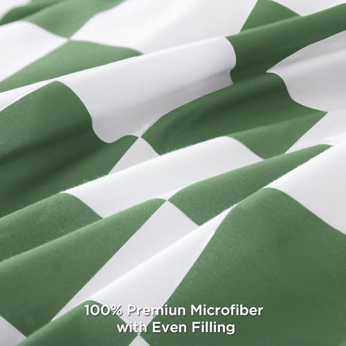 Andency Checkered Comforter Queen, Green White Gingham Plaid Bedding Set