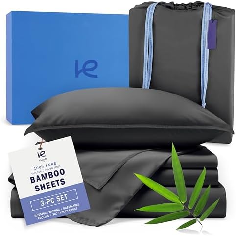 Kickoff Viscose Bamboo Sheets Twin Size 3-pc 100% Organic Bamboo Viscose Bed Cooling Sheets Twin Size Set Cool Bedding for hot Sleepers Sheet Set - Gift Ready Packaging (Pewter, T)
