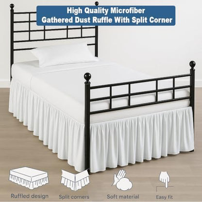 Ruffled Bed Skirt Split Corners with Platform, Tailored Fit Hotel Quality Wrinkle Free Ultra-Soft Microfiber Dust Ruffle, Upto 18 Inch Drop, Twin XL, White