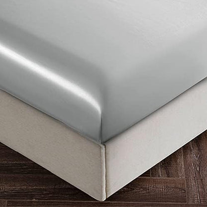 SiinvdaBZX 4Pcs Satin Sheet Set Full Size 15-Inch Deep Pocket, Light Grey