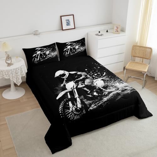 Feelyou Dirt Bike Twin Size Comforter Set for Kids Boys Girls Decor Racing