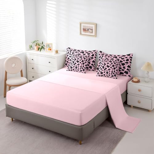 Erosebridal Cow Pink Western 7 Piece Bedding Set Full Milk Cow Print Comforter Set with Sheets Cowgirl Preppy Bed in a Bag Farmhouse Animal Bed Sets Comforter