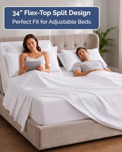 Extra Deep Flex Top Split Head King Sheet Set - 6pc Cooling Sheets - White