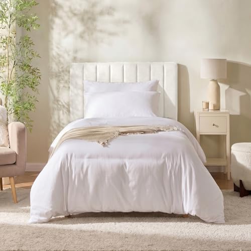 Nestl Upholstered Twin Headboard - Easy Assemble Channel Stitched Headboard Twin Size - Wall Mounted Headboards with 3D Soundproof Wall Panels Peel & Stick Floating Headboards, Off White