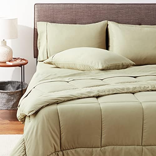 Sweet Home Collection 7 Piece Comforter Set Bag Solid Color All Season Soft Down Alternative Blanket & Luxurious Microfiber Bed Sheets, Sage, Queen