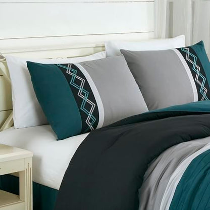 Chezmoi Collection 7-Piece Zigzag Embroidered Comforter Set California King