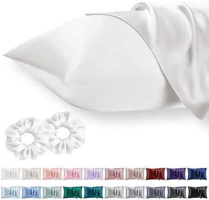Vielit Standard Satin Pillowcase for Hair 2pc,Similar to Silk Pillow Cases,Easier Care Than Silk Pillowcase,Gifts for Women Men,Cream White,20x26 & Envelope Closure and 2 Satin Scrunchies