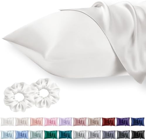 Vielit King Satin Pillowcase for Hair 2pc,Similar to Silk Pillow Cases,Easier Care Than Silk Pillowcase Gifts for Women Men,Cream White,20x36 & Envelope Closure and 2 Satin Scrunchies