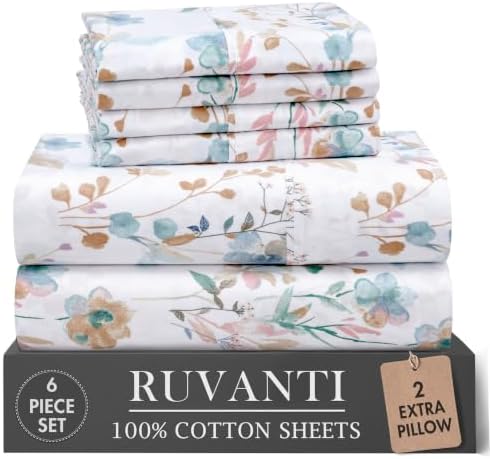 RUVANTI 100% Cotton Queen Sheets, Percale Queen Sheet Set, Radiant