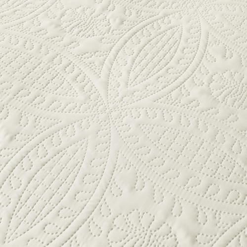 akkialla 118"x106" Cream California King Quilt Set, Oversized Floor-Length Bedspread, Modern Coin Pattern Microfiber Coverlet, 3-Piece All Season Bedding with 2 Pillow Shams