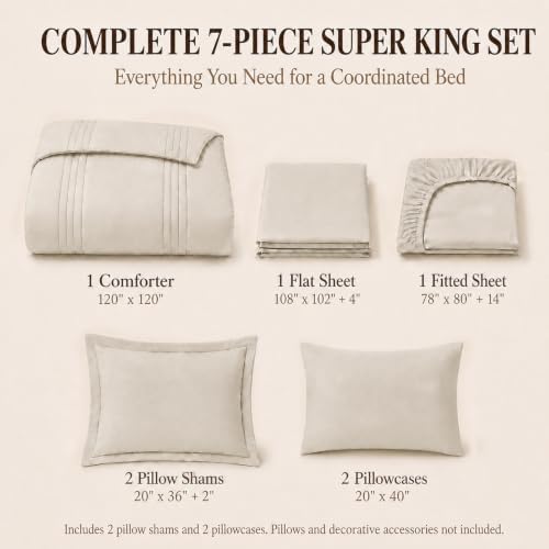 CozyLux Super King Comforter Set Beige - Oversized 120x120 Bed in a Bag