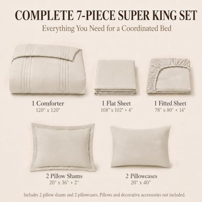 CozyLux Super King Comforter Set Beige - Oversized 120x120 Bed in a Bag
