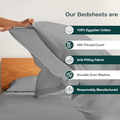 NON Sticky cotton King 4 Piece Sheet Set, 100% Long Staple Cotton, Soft Cooling Hotel Luxury Bedding Sheets, Deep Pocket Fits 10" to 18" Mattress, 78" x 80", Light Grey Solid