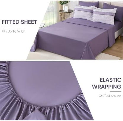 Drucon Purple Comforter Set King Size 7 Piece Bed in a Bag