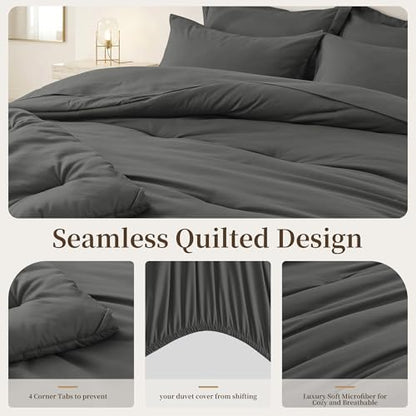 Oversized King Comforter Set 7 Pieces - Ultra-Soft Bed in a Bag, Cozy Luxury All Season Bedding Sets with Comforter, Flat Sheet, Fitted Sheet, 2 Pillow Shams & 2 Pillowcases, Dark Gray