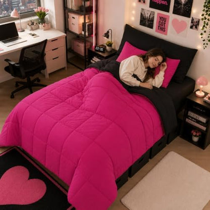 Anluoer Twin Comforter Set, 5 Piece Bed in a Bag Twin Bedding Sets