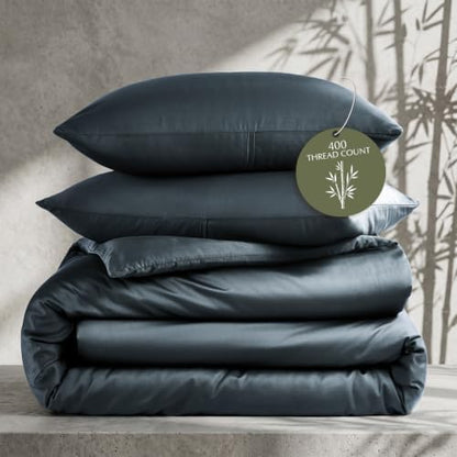 EverGrace 100% Rayon from Bamboo Duvet Cover Set, Queen Size, Midnight Blue