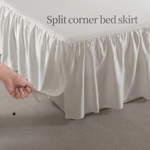 Bed Skirt Queen Size Ruffled Bed Skirt with Split Corners, 14 Inch Drop