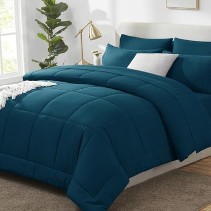 CozyLux Oversized King Comforter Set Lyons Blue - 7 Pieces Bed in a Bag