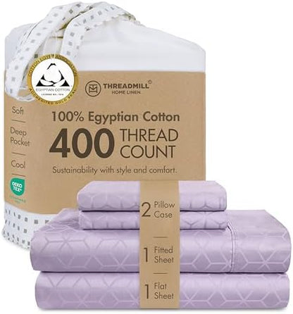 Threadmill 400 Thread Count Egyptian Cotton Full Sheet Set, Damask, Lilac