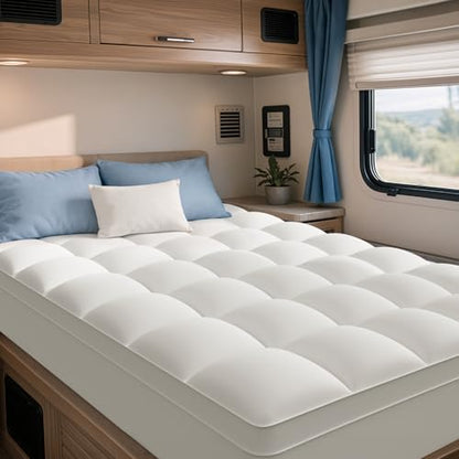 ELEMUSE RV Short Queen Mattress Topper, Thick Pillow Top Mattress Pad
