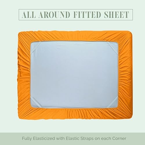 Elegant Comfort 1500 Premium Hotel Quality 18-24 Inches Deep - Extra Deep Pocket Single Fitted Sheet for High Mattress, Luxury and Softest, Smart Pocket - Wrinkle Free, King, Orange