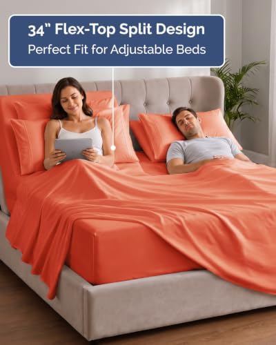 Extra Deep Flex Top Split Head King Sheet Set - 6pc Cooling Sheets - Coral