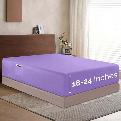 Elegant Comfort 1500 Premium Hotel Quality 18-24 Inches Deep - Extra Deep Pocket Single Fitted Sheet for High Mattress, Luxury and Softest, Smart Pocket - Wrinkle Free, King, Lilac