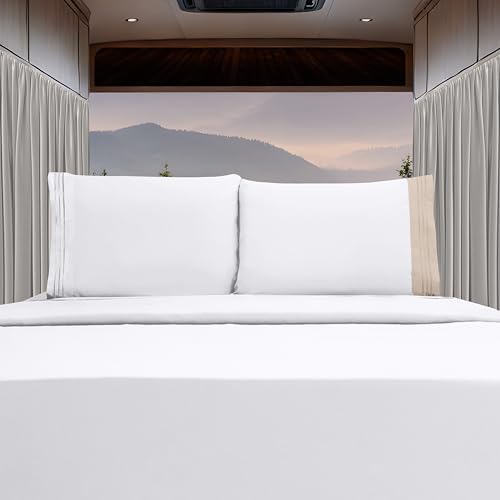 Elegant Comfort Luxury 4-Piece Bed Sheet Set - Luxury Bedding 1500 Premium Hotel Quality Microfiber, Wrinkle Resistant Cool and Breathable, Easy Elastic Fitted, RV Short Queen, White
