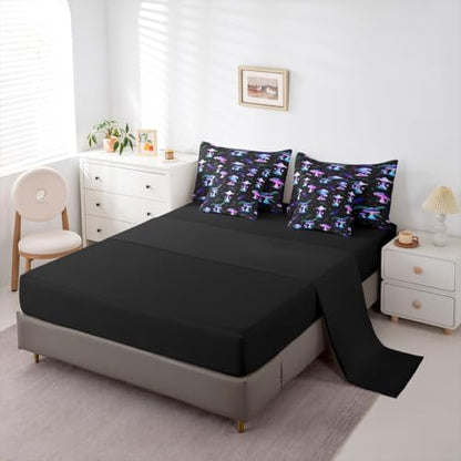 Erosebridal Cute Mushroom Queen Comforter Set with Sheets 7 piece Glowing Mushrooms Bed in A Bag Country Farmhouse Plant Bedding Sets for Kids Boys Girls,Galaxy Starry Sky Bed Set