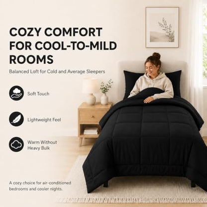 CozyLux Twin Comforter Set Black - 5 Pieces Bed in a Bag