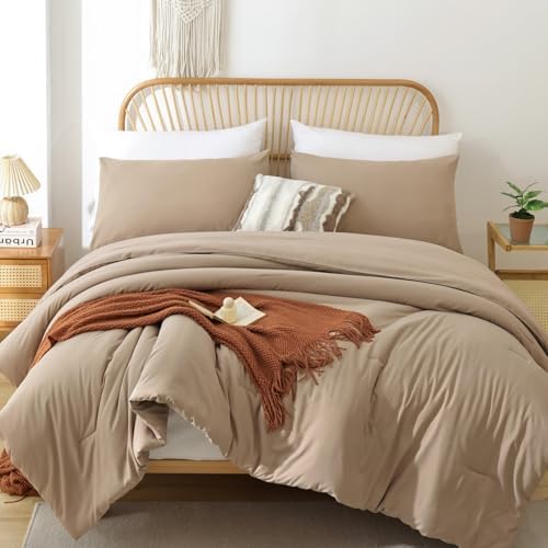 ROSGONIA Alaskan King Comforter, Taupe, 136x120 Soft Bedding Blanket Quilt