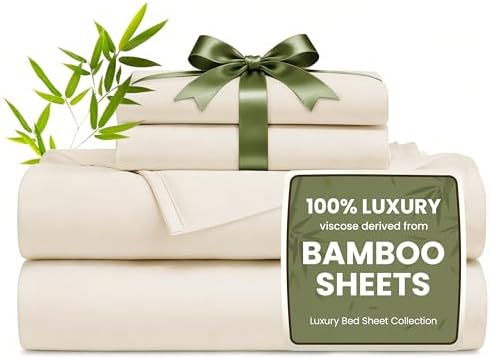 Love's cabin 3 Piece Twin XL Sheet Set, 100% Rayon Derived from Bamboo, Cooling & Breathable, Soft Silky Deep Pocket up to 16", Hotel Luxury Bedding for Hot Sleepers, Beige