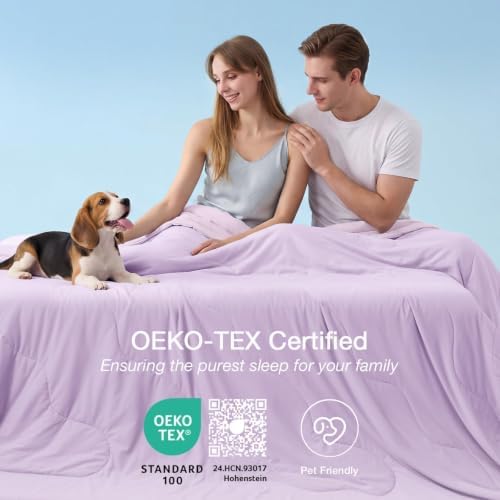 MUXHOMO Cooling Comforter Queen Size, Cooling Blanket for Hot Sleepers and Night Sweats, Lightweight Summer Comforter with Breathable Bamboo-Derived Rayon Fill, 90x90 Inches, Lavender & Light Purple