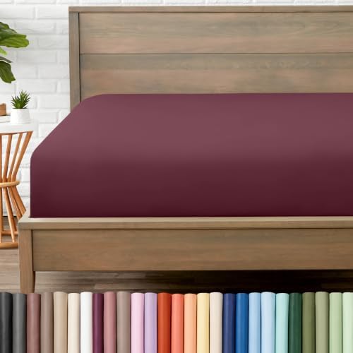 Bare Home Queen Fitted Sheet - 1800 Ultra-Soft (Queen, Burgundy)