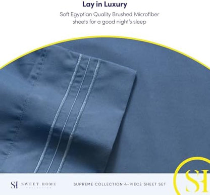 1800 Supreme Collection - Breathable Luxury California King Sheet Set with Full Elastic & Secure Corner Straps Built In - Cal King Deep Pocket Denim Bedding Set