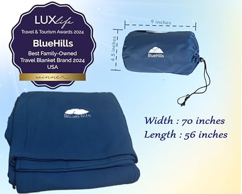 BlueHills Premium Ultra Compact Travel Blanket Pillow Airplane - Navy Blue