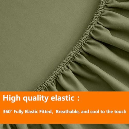 TAIMIT Olive Green Queen Size Comforter Set - 7 Pieces, Bed in a Bag Bedding Sets with All Season Soft Quilted Warm Fluffy Reversible Comforter,Flat Sheet,Fitted Sheet,2 Pillow Shams,2 Pillowcases