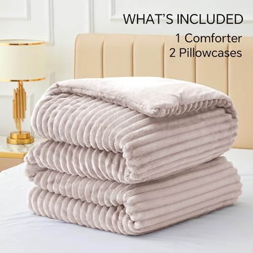 BEDELITE Fleece Queen Comforter Set, Fluffy Bed Set, Lotus Pink