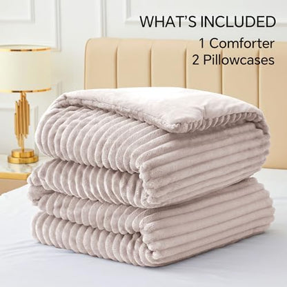 BEDELITE Fleece Queen Comforter Set, Fluffy Bed Set, Lotus Pink
