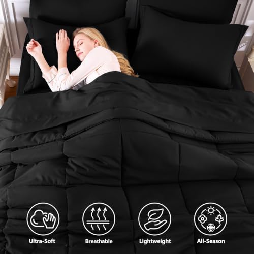 CozyLux King Size Comforter Set, 7-Piece Bed in a Bag, Black