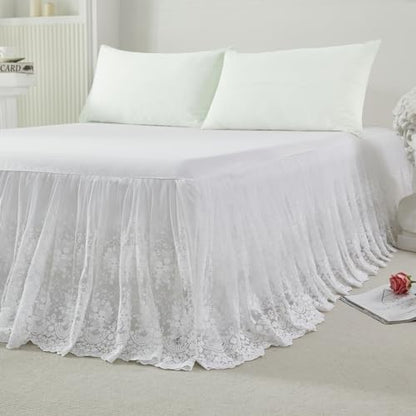 Brandream Lace Bed Skirt Twin Size White 18 Inch Drop Romantic Dust Ruffle Split Corners Bed Sheets Cover Excellent Quality
