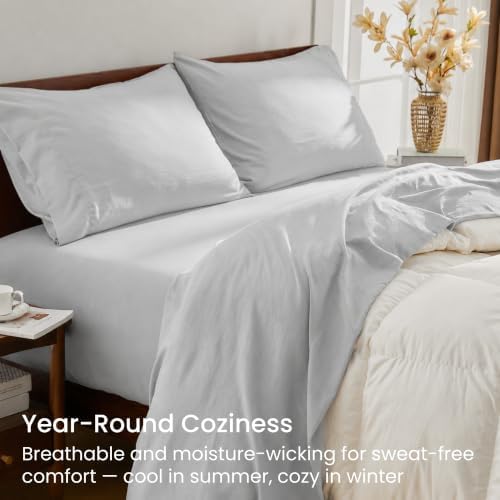 GOKOTTA 4 Piece Queen Sheet Set - Soft, Breathable & Cozy - Light Grey