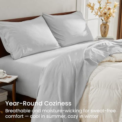 GOKOTTA 4 Piece Queen Sheet Set - Soft, Breathable & Cozy - Light Grey