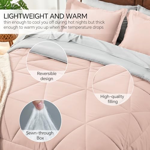 BEDELITE Twin XL Comforter Set 5 Pieces, Reversible Dusty Pink Bed in A Bag