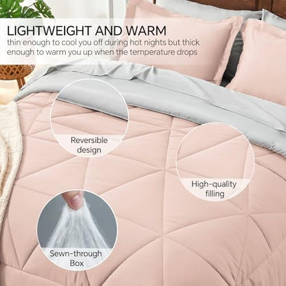 BEDELITE Twin XL Comforter Set 5 Pieces, Reversible Dusty Pink Bed in A Bag